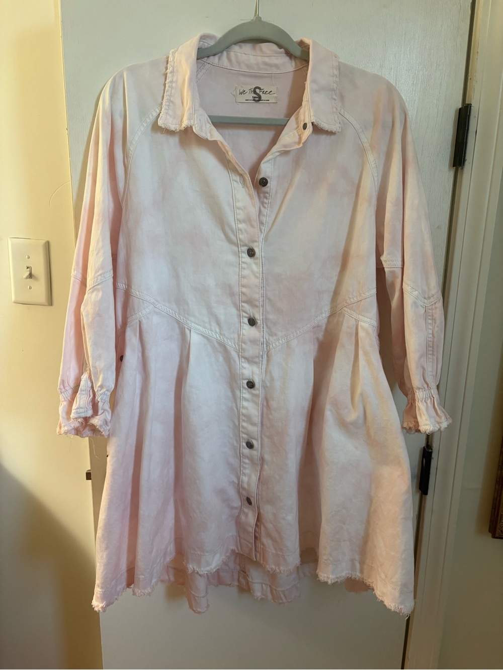 We The Free Pale Pink Button-Front Babydoll Tunic Dress